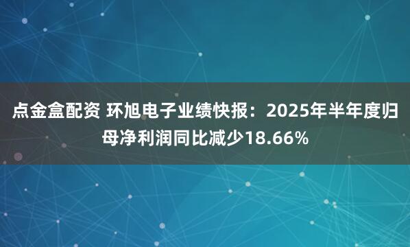 点金盒配资 环旭电子业绩快报：2025年半年度归母净利润同比减少18.66%